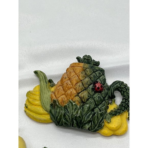 3 Vintage Teapot Refrigerator magnets Garden Flowers Fruit Resin Butterflies - Picture 3 of 7